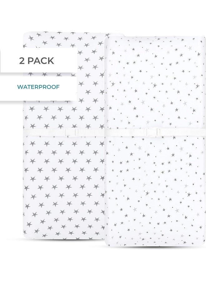 Ely's & Co. Ely’s & Co. Patent Pending Waterproof Changing Pad Cover|Cradle Sheet 2-Pack Set for Baby Boy - 100% Cotton, Jersey Knit Cotton Sheets with Waterproof Lining - Grey Stars - Image 4
